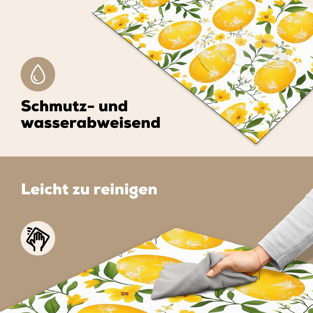 HERDABDECKPLATTE Blumen - Ostereier - Gelb Ceranfeldabdeckung 76x51.5 cm - Gelb, Kunststoff (76/51.5/0.2cm) - MuchoWow