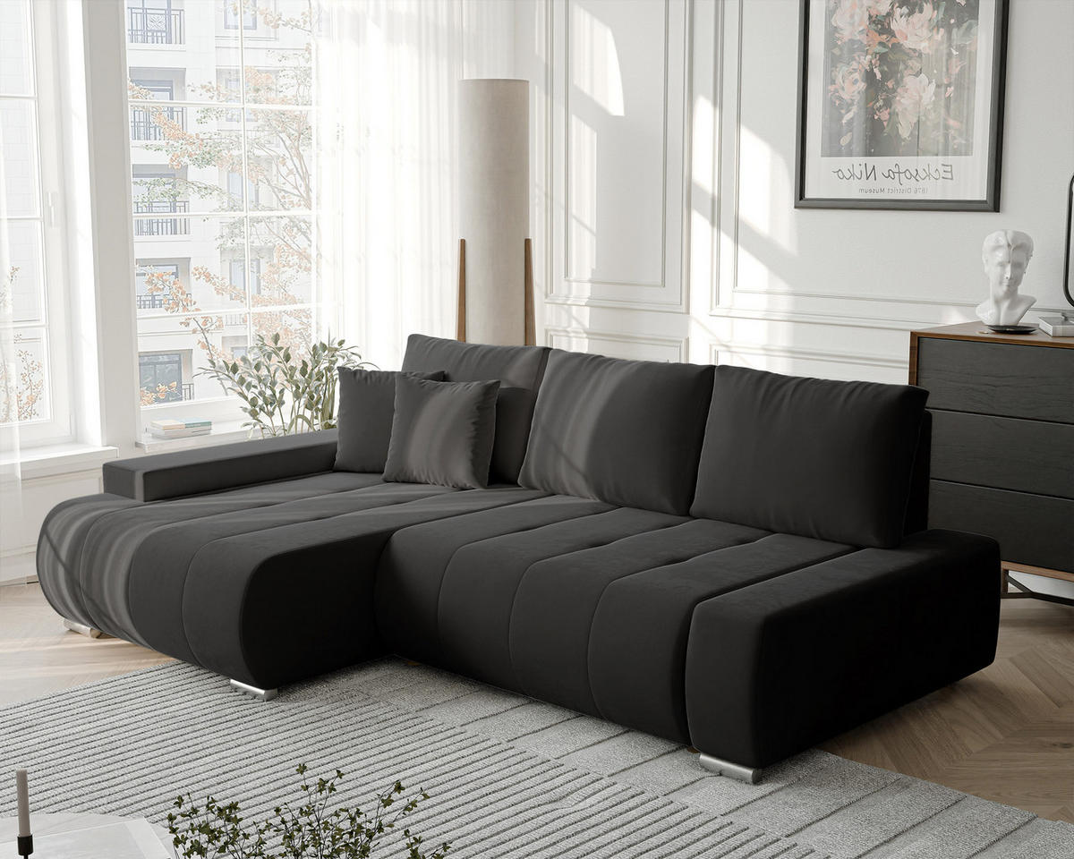 ECKSOFA NIKO Links, mit Schlaffunktion und Bettkasten, Anthrazit - Anthrazit, Textil (227/153cm) - Idohome