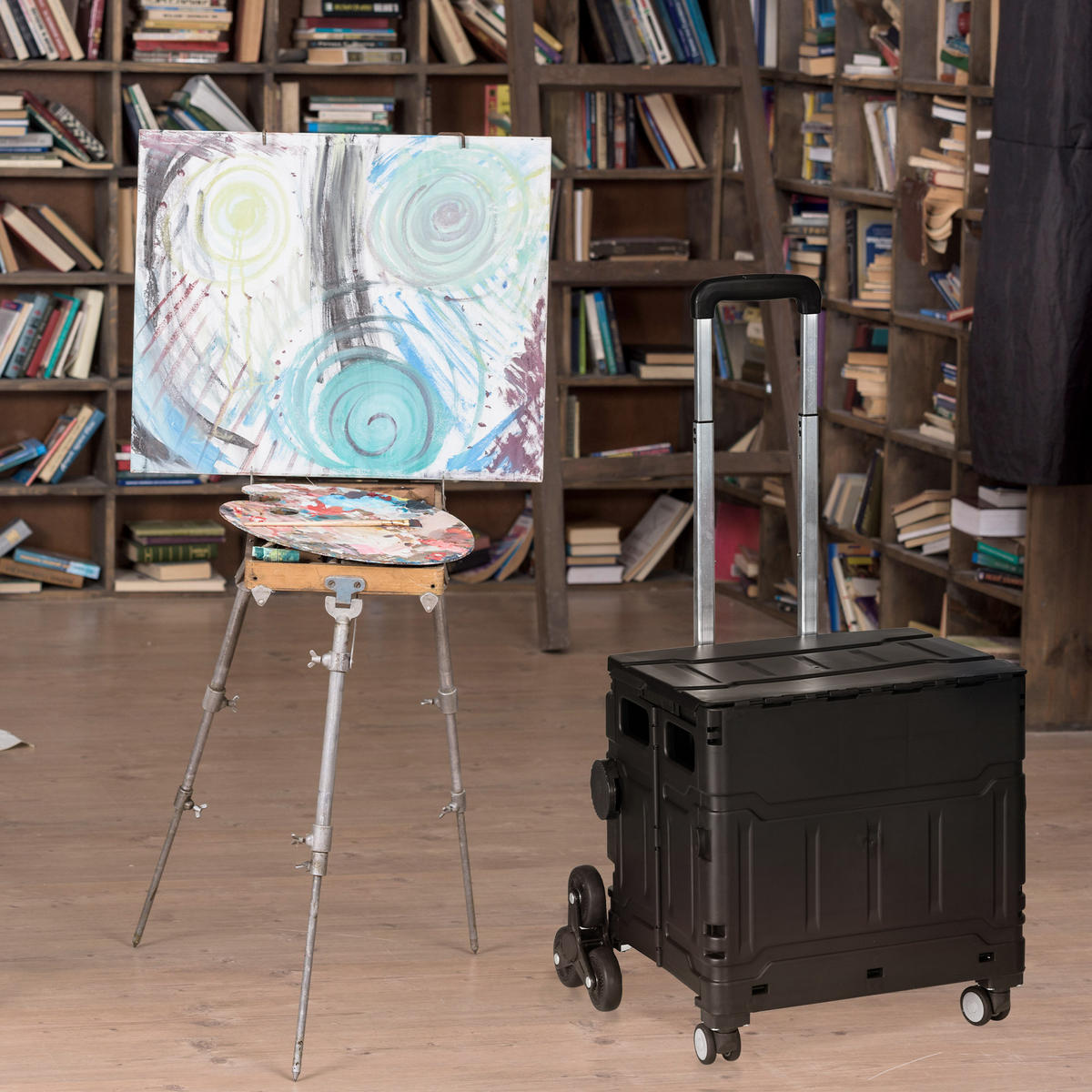 EINKAUFSWAGEN Kunststoff Aluminiumlegierung Schwarz - Schwarz, Kunststoff (48/100/52cm) - HOMCOM