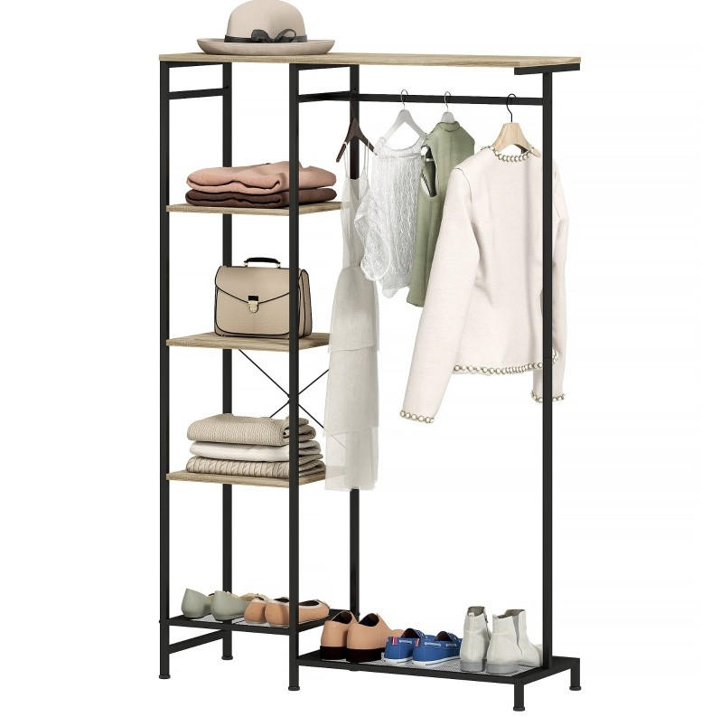 STANDGARDEROBE 100/35/156 cm mit Kleiderstange, Schuhablage und Ablage in Eiche - Eichefarben, Metall (100/156/35cm) - BEAOK