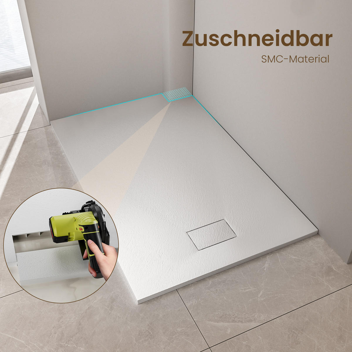 DUSCHWANNE mit rutschhemmender Oberfläche 90/140 cm, Weiß - Weiß, Naturmaterialien (90/2.6/140cm) - EMKE