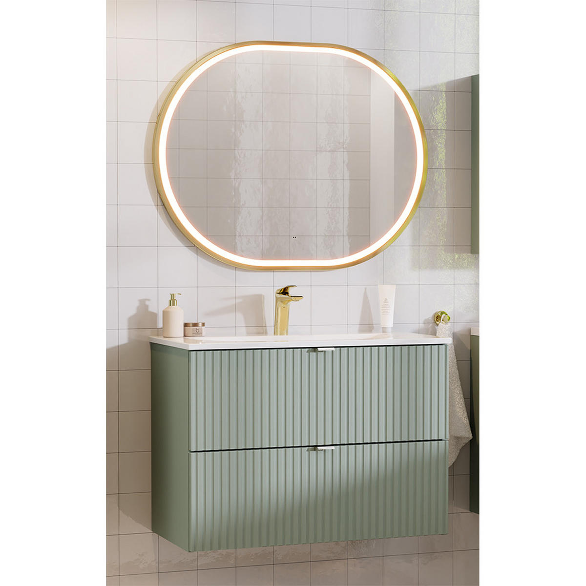 BADMÖBEL-SET 2-TLG. Newport-56 - Grün, Holzwerkstoff (80/200/40cm) - Lomado