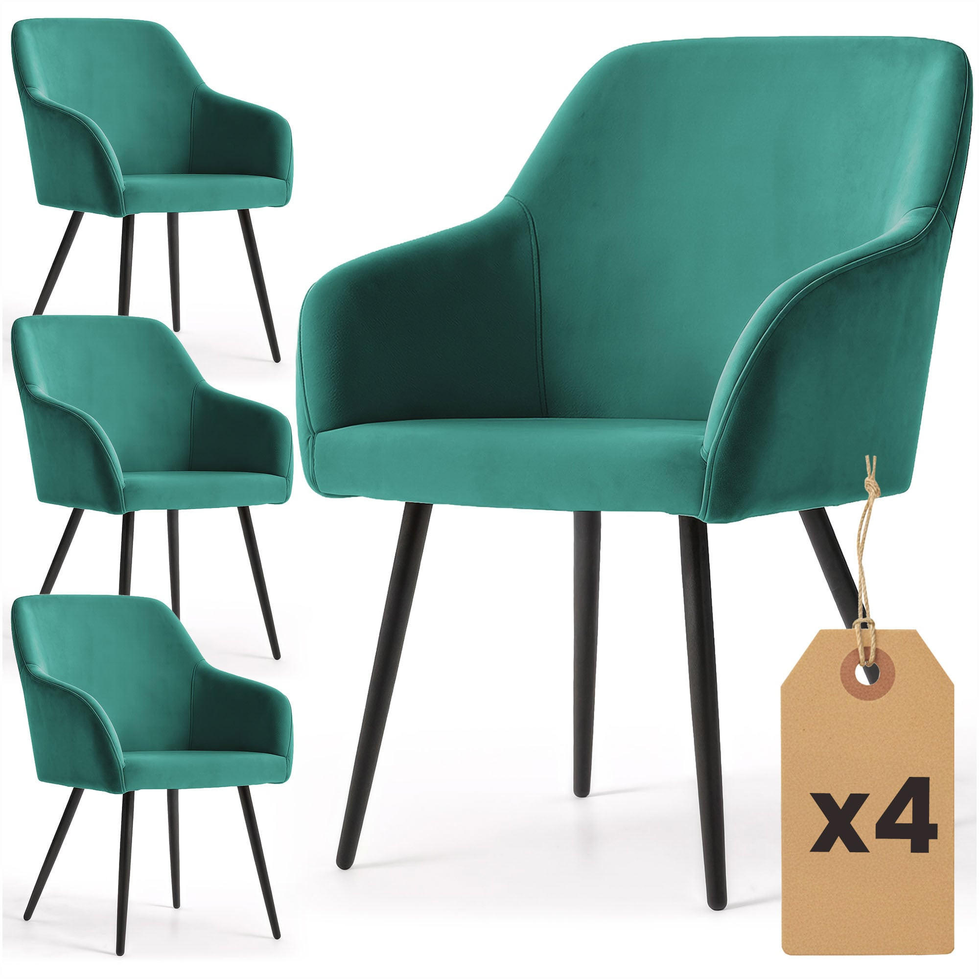 POLSTERSTUHL 4er Set, Metallbeine Grün, Schwarz 54,5/83/58 - Schwarz/Grün, Textil (55/83/58cm) - RAUMHIRSCH FURNITURE