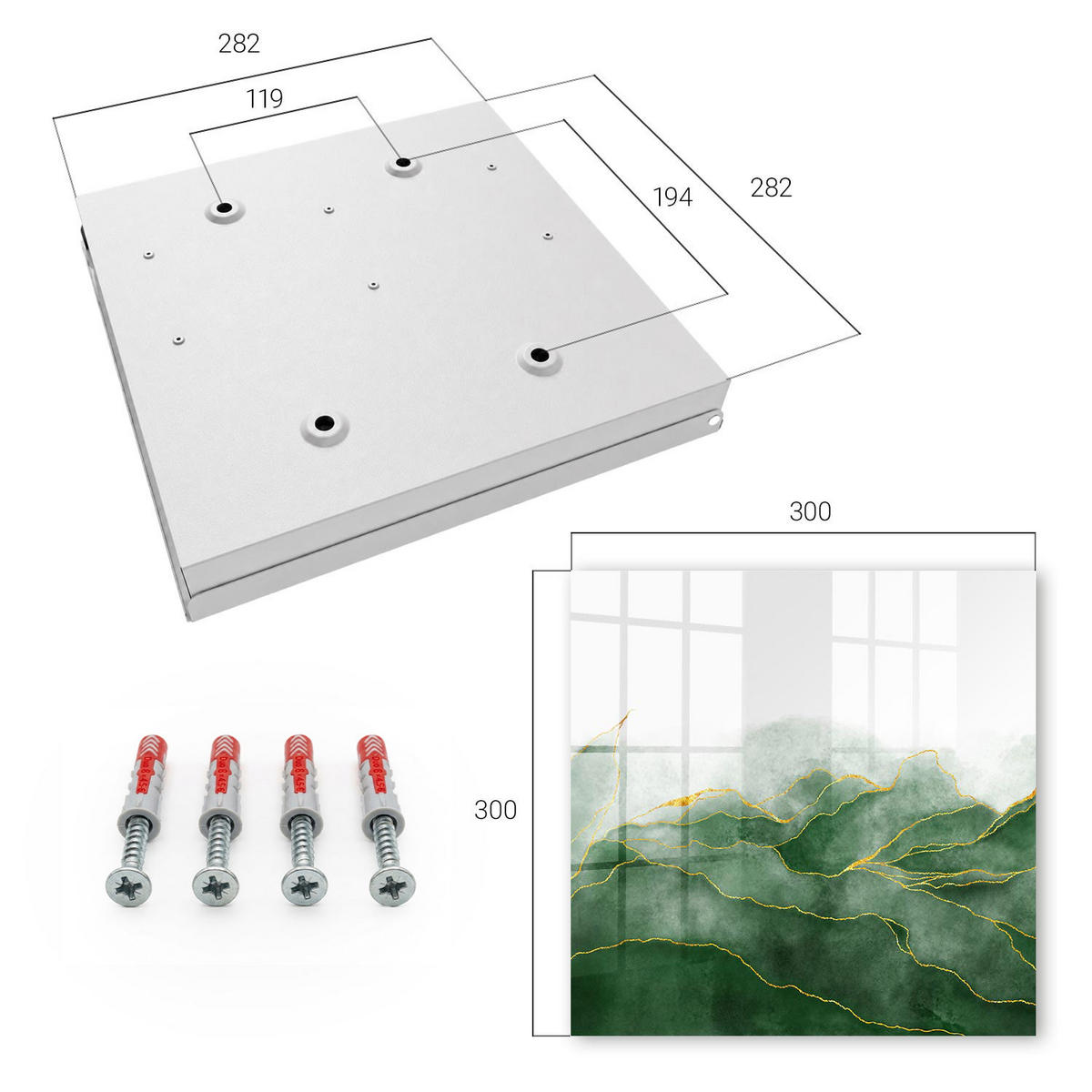 SCHLÜSSELBOX Weiß 30x30 cm – Türöffnung nach rechts - Grüne Hügel - Grün, Metall (30/30/5cm) - TULUP