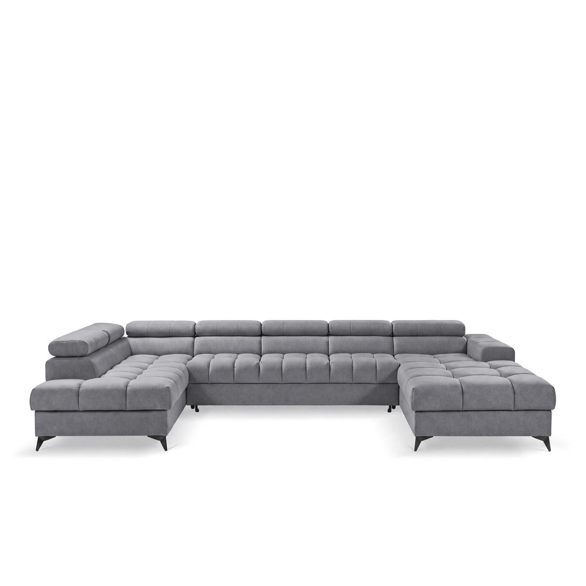ECKSOFA PUDDING MAXI U Links mit Schlaffunktion 125x330 Velours Dunkelgrau - Dunkelgrau/Schwarz, Holz/Textil (203/421cm) - Muffo