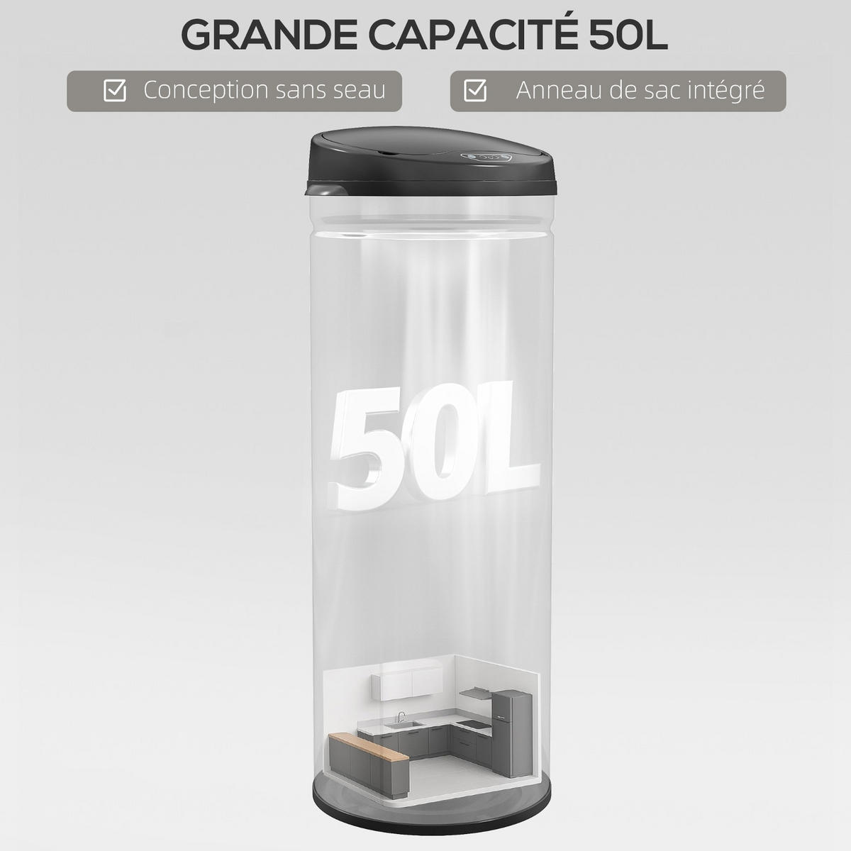 MÜLLEIMER 50L 30,5/30,5/85 cm Edelstahl Silber Automatik Küche - Silberfarben, Metall (30.5/85/30.5cm) - Rolipo