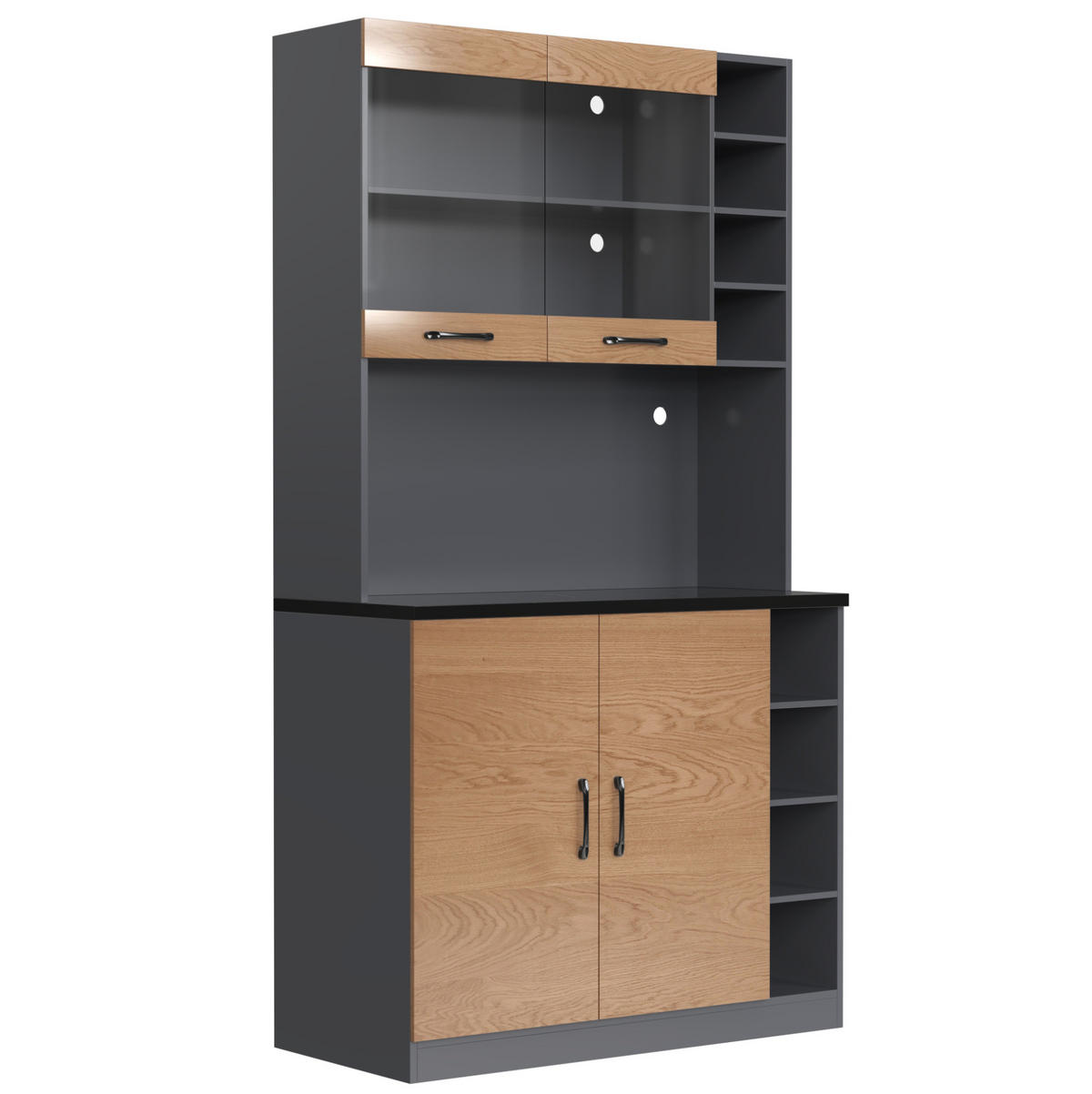 BUFFETSCHRANK 100/47/187 cm mit LED-Beleuchtung, Kabellöchern und verstellbaren Fächern, Grau/Natur - Naturfarben, Holzwerkstoff (100/187/47cm) - Redom