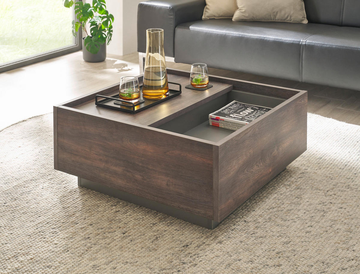 COUCHTISCH Thermo Eiche, grau, Beistelltisch mit Stauraum 75 x 75 cm - Eichefarben/Grau, Holzwerkstoff (75/75/33cm) - Furn.Design