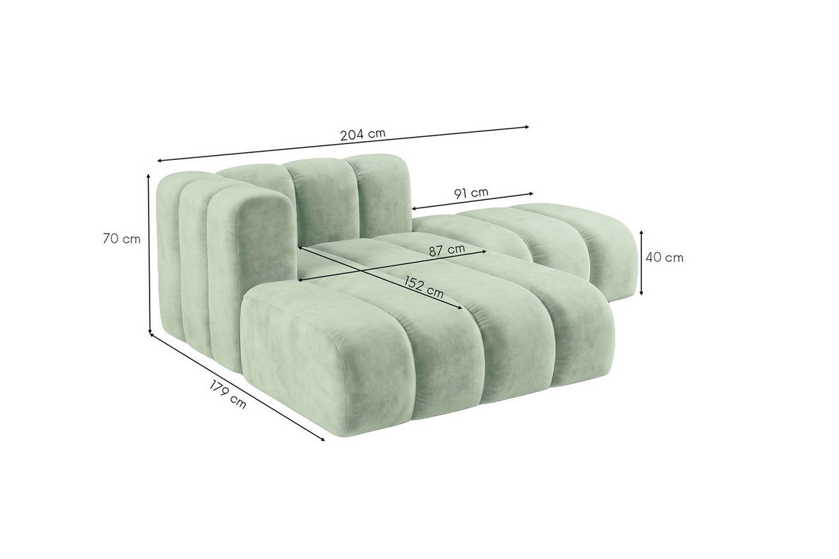 CHAISELONGUE Modulare Mit Hocker, Velvet-Stoff Riviera, Mintz, Links, GRAND - Mintgrün, Holz (204/179cm) - Kaiser Möbel