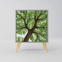SIDEBOARD WILDERNESS DASH, Grau, 57,5x42x75,5 cm, Goldfarbene Metallfüße - Goldfarben/Multicolor, Holzwerkstoff/Metall (57.5/75.5/42cm) - SpaceRebels