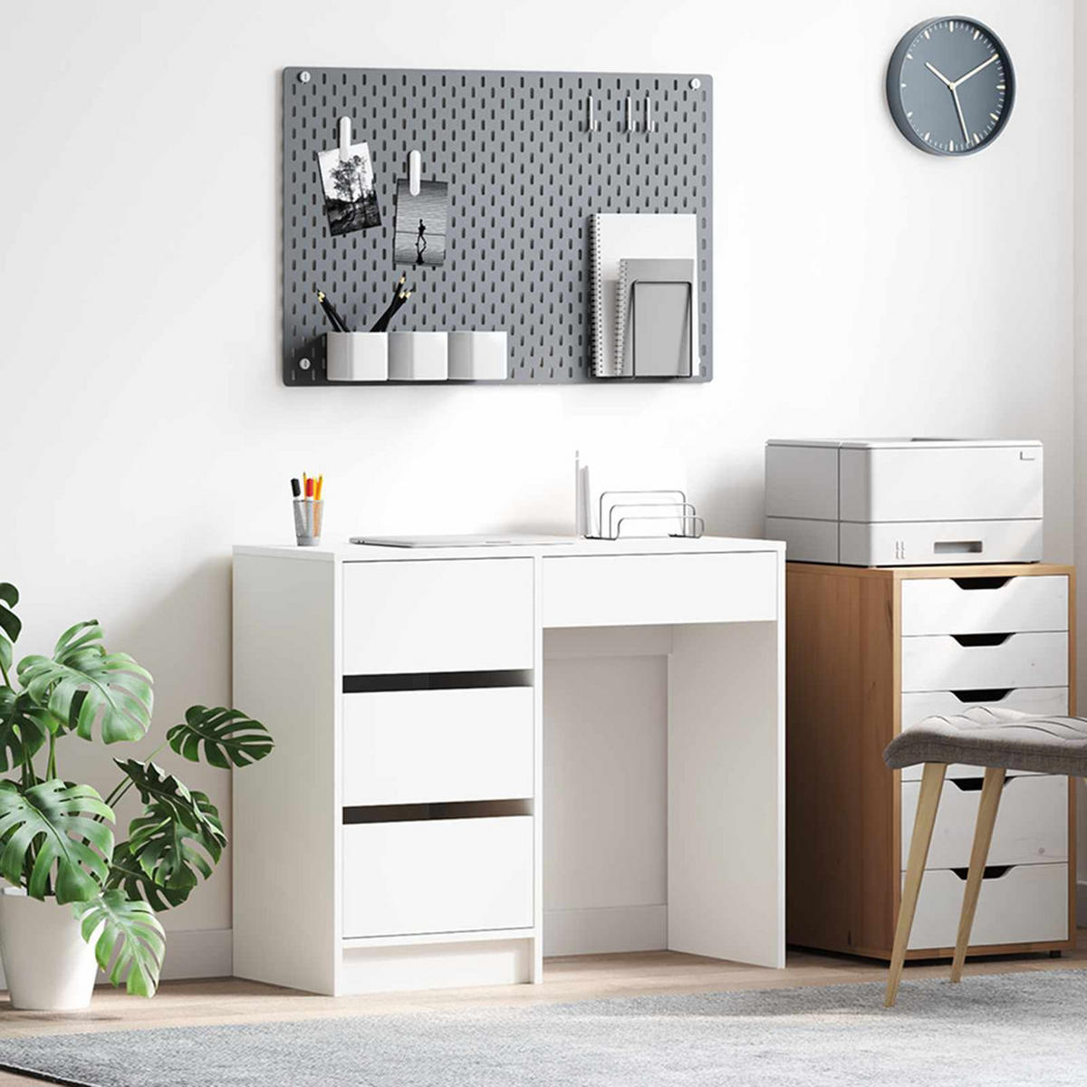 SCHREIBTISCH Mit Speicher Weiss 90/37,5/75 Cm Holzwerkstoff - Weiß, Holzwerkstoff (90/37.5/75cm) - vidaXL