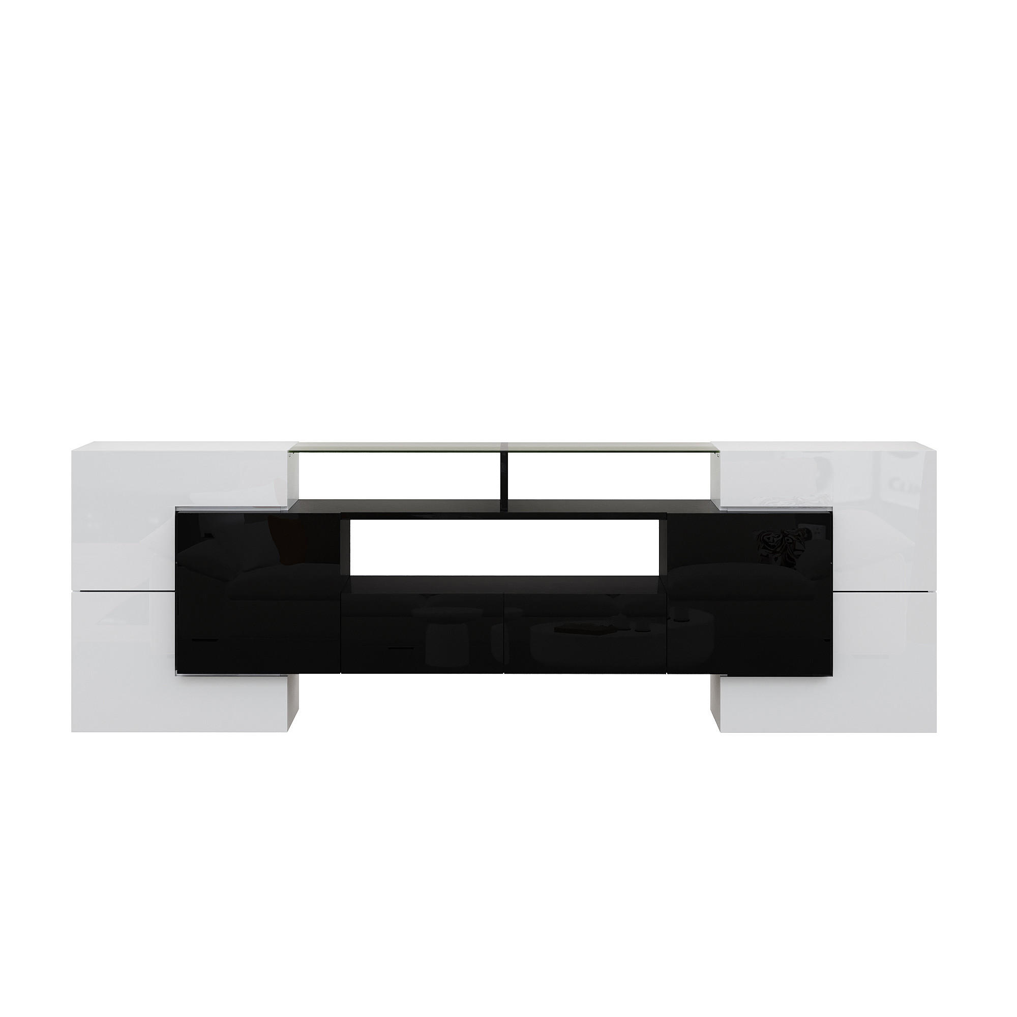 LOWBOARD Weiß und Schwarz 200/35/60 cm - Weiß, Holzwerkstoff (200/60/35cm) - PANGIVO