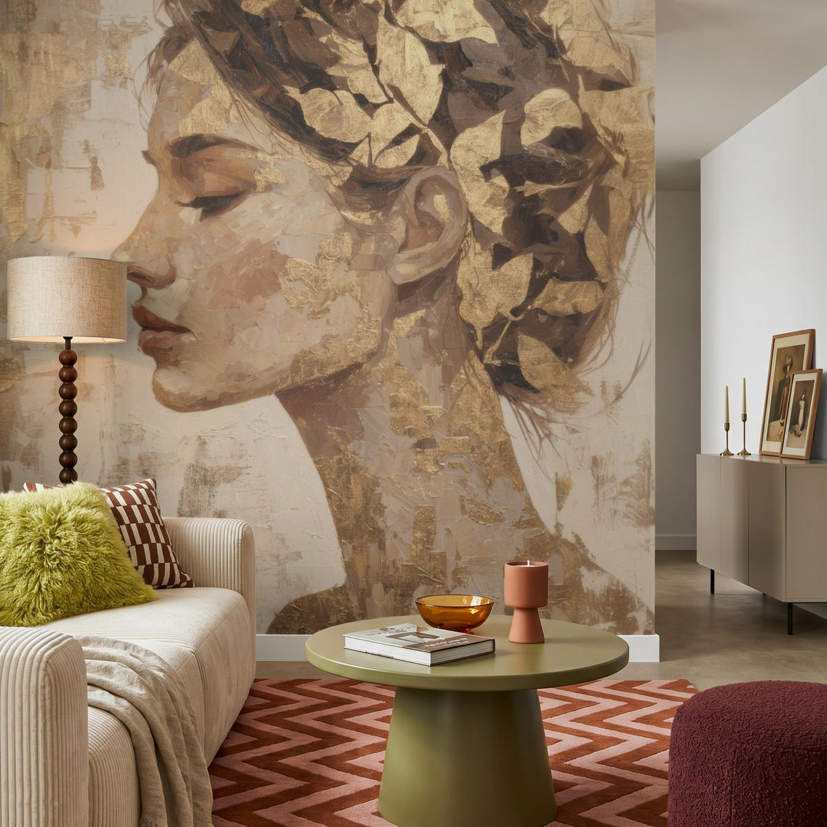 TAPETE - Frau - Gold - Abstrakt - Textur - 200x200 cm - Goldfarben, Papier (200/200cm) - OnlyWow