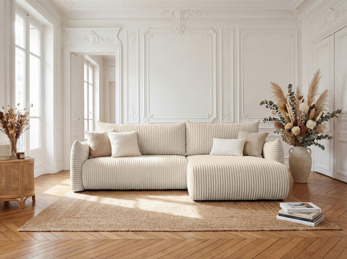 ECKSOFA Mailand Mit Schlaffunktion - Ecru, Holzwerkstoff/Textil (260/154cm) - Fun Möbel