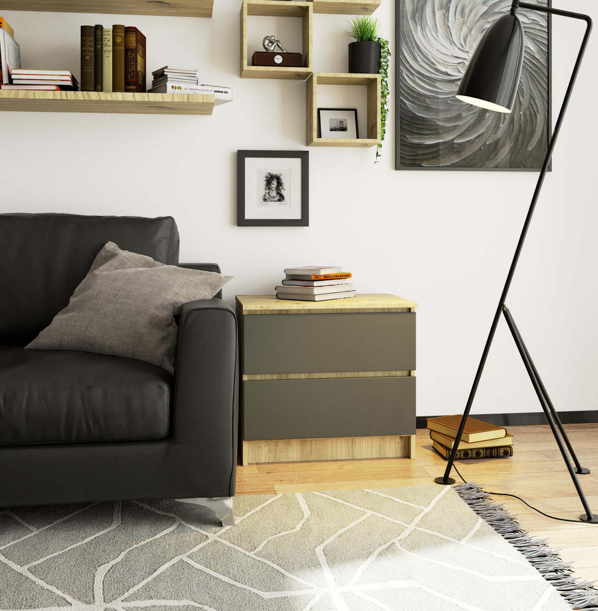 KOMMODE Eiche Artisan, Graphit Grau 55/60/40 - Eiche Artisan, Holzwerkstoff (60/55/40cm) - RAUMHIRSCH FURNITURE