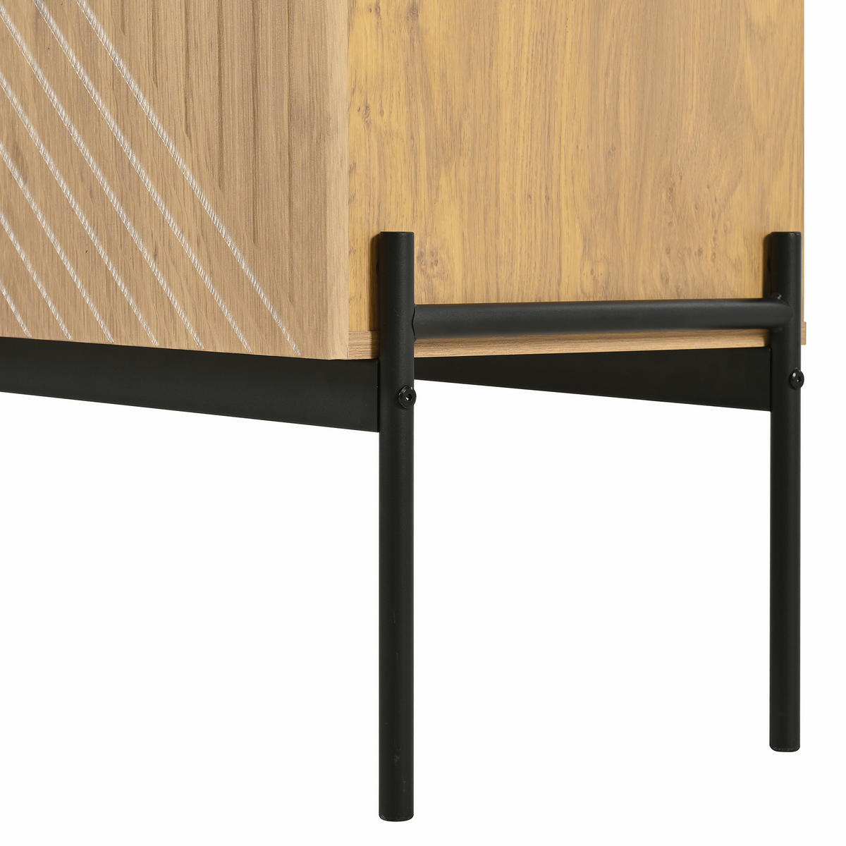 SIDEBOARD in Schwarz Standschrank mit 2 Türen, 3 Schubladen & Metallbeinen, mit Linien-Design, B140/T40/H75cm - Schwarz/Naturfarben, Holzwerkstoff/Metall (140/75/40cm) - STILVORA