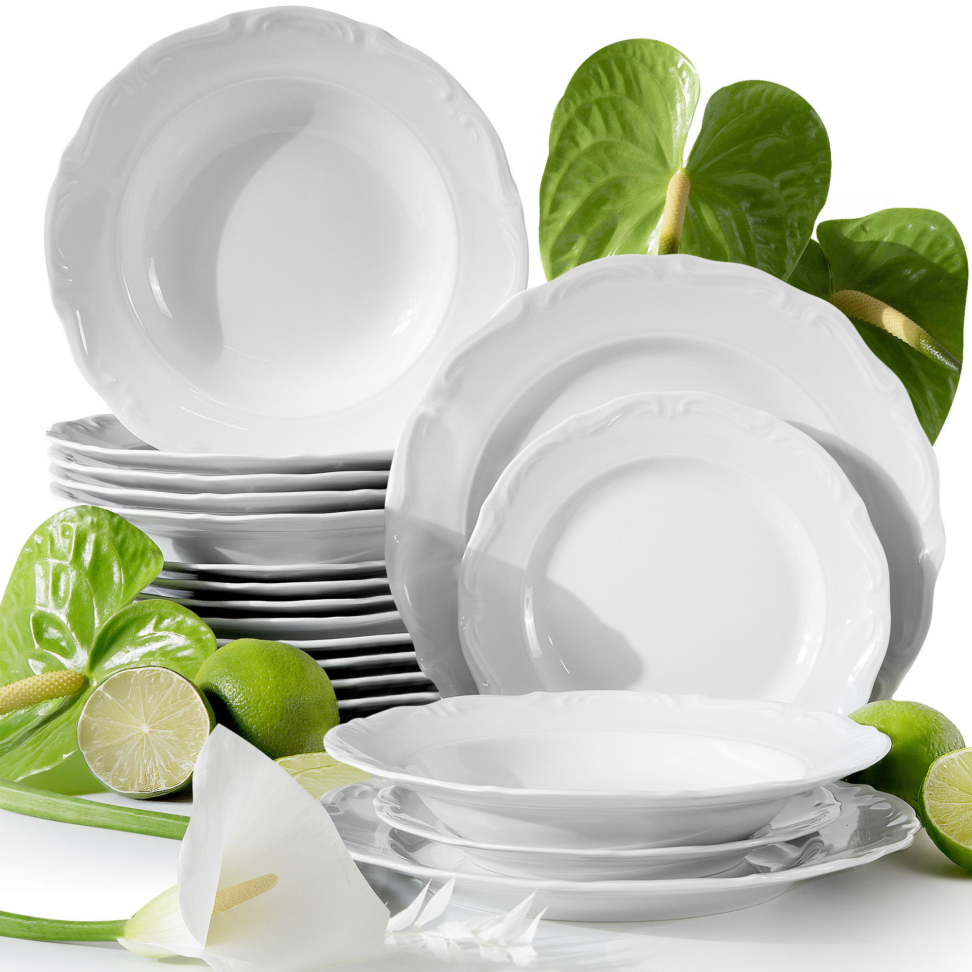 TAFELSERVICE 6 Personen Chodziez MARIA TERESA 18-tlg - Weiß, Keramik (25/2/25cm) - KONSIMO®