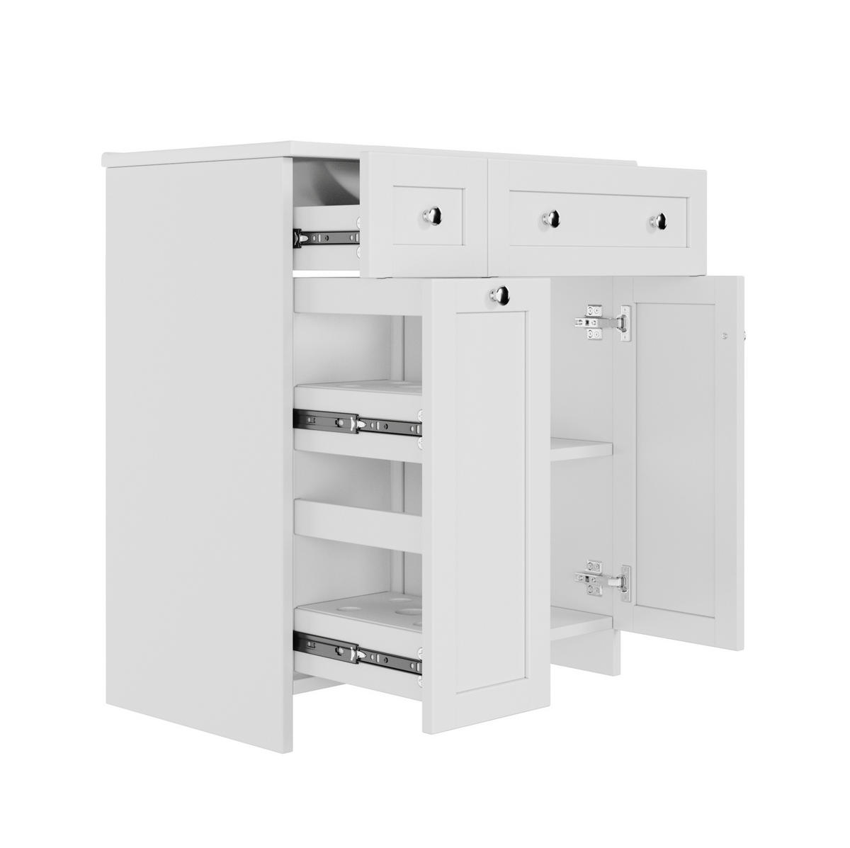 WASCHTISCH Keramik & MDF 76x47x86 cm Weiß freistehend mit Stauraum und Soft-Close - Weiß, Keramik (76/86/47cm) - Modfu