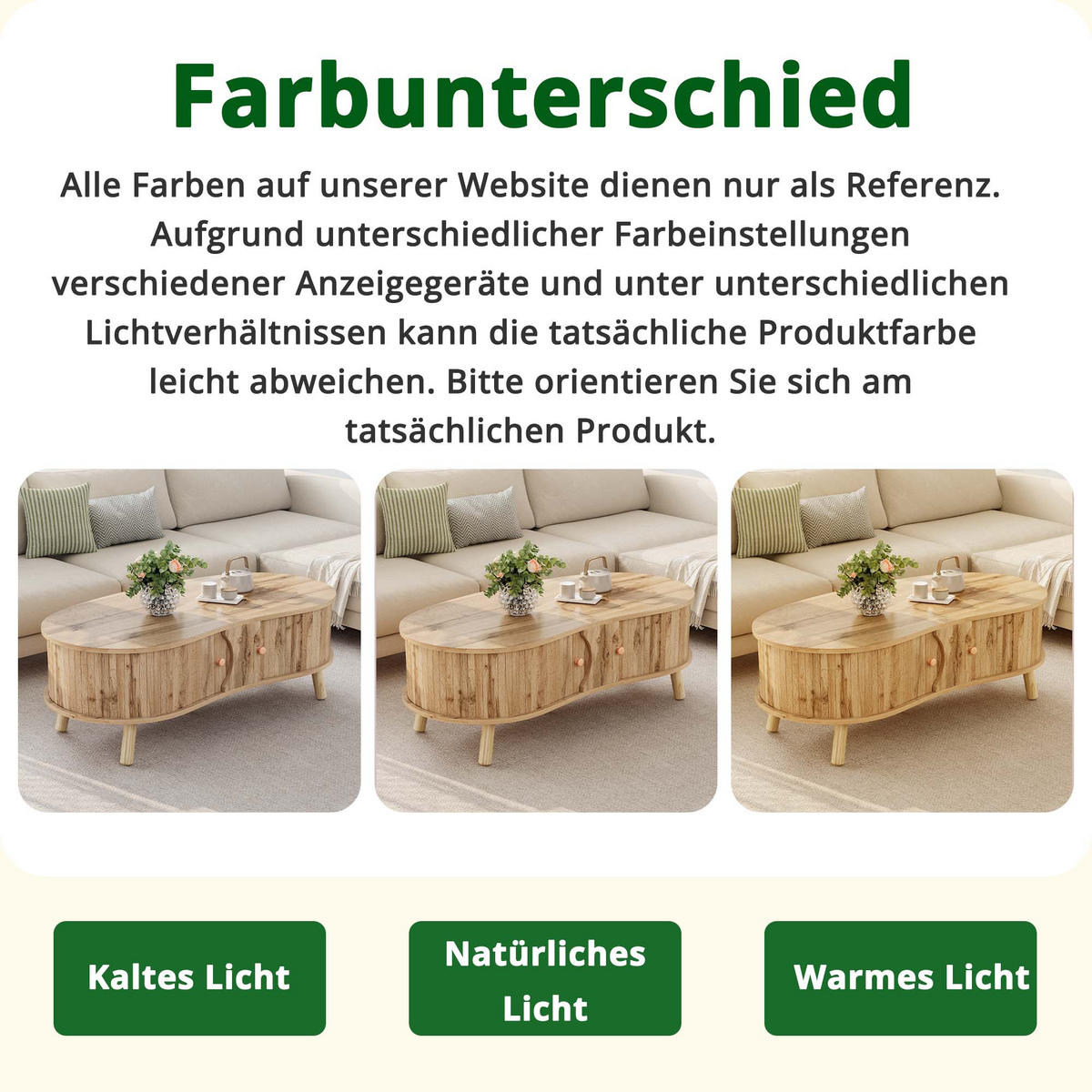 COUCHTISCH holzoptik & rillen-design erbsenform & schiebetüren - Naturfarben, Holzwerkstoff (50/108/37cm) - Urban Meuble