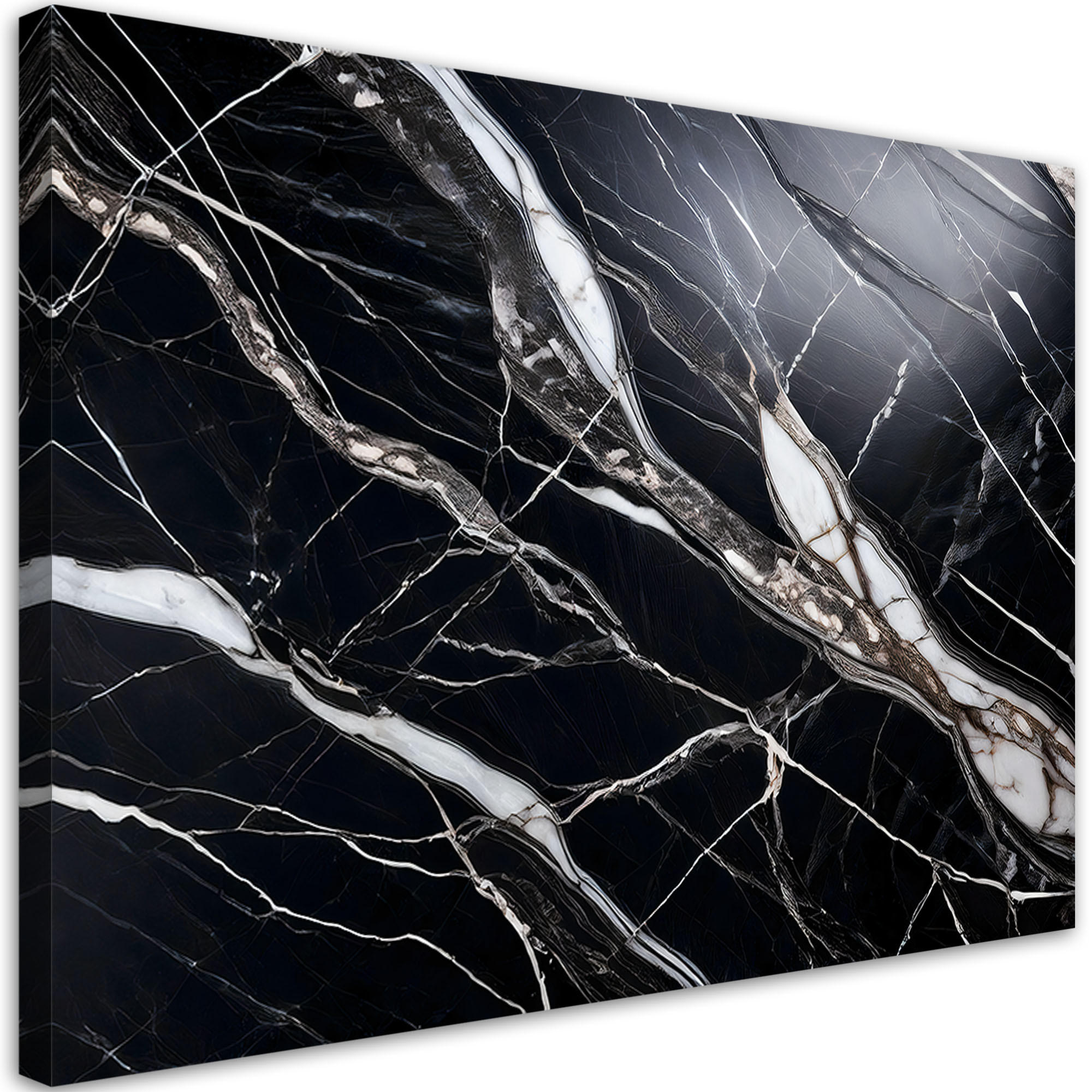 WANDBILD schwarzer und weißer marmorstein - Schwarz, Textil (90/60cm) - Feeby