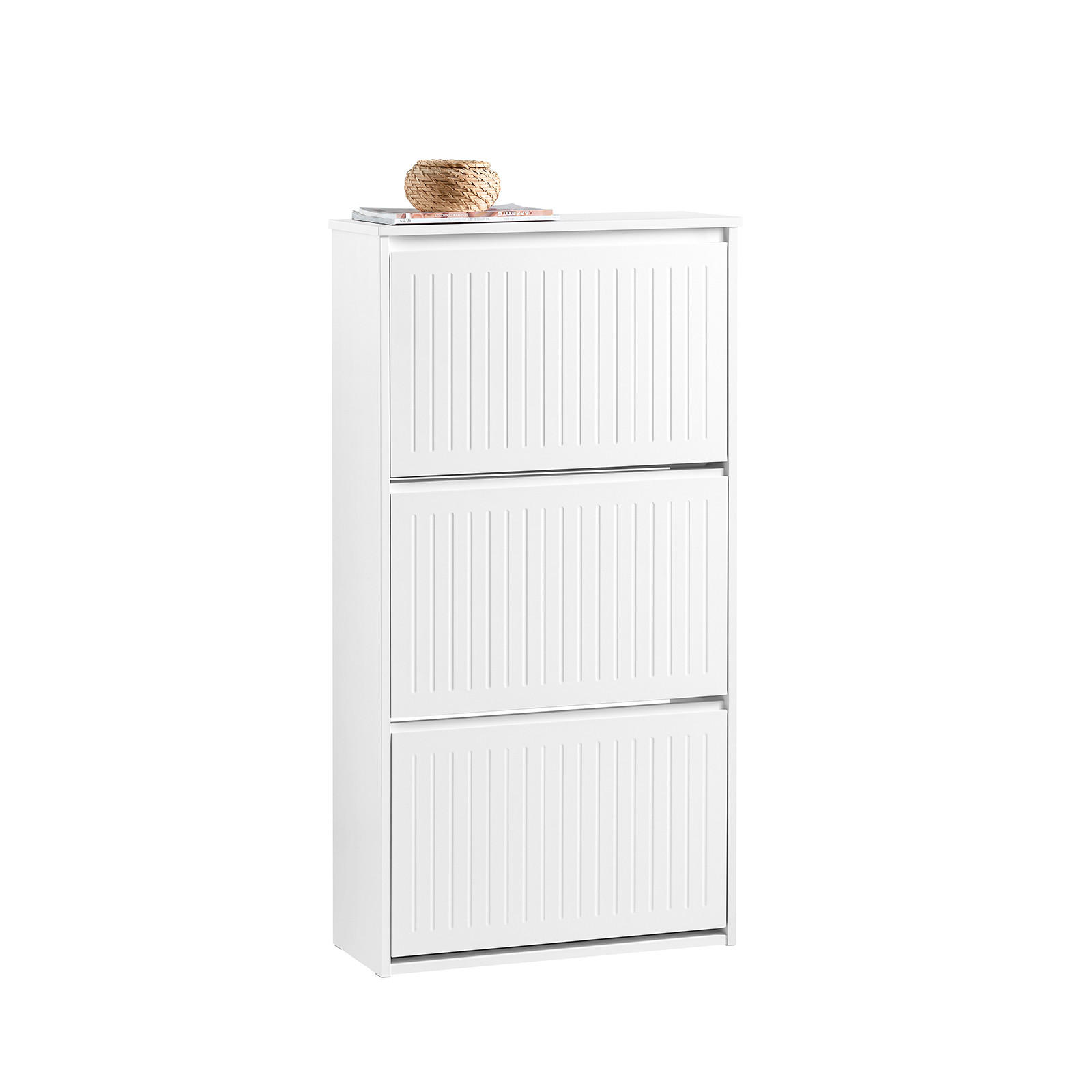SCHUHSCHRANK mit 3 Klappen Weiß - Weiß, Holzwerkstoff (61/120/26cm) - SoBuy