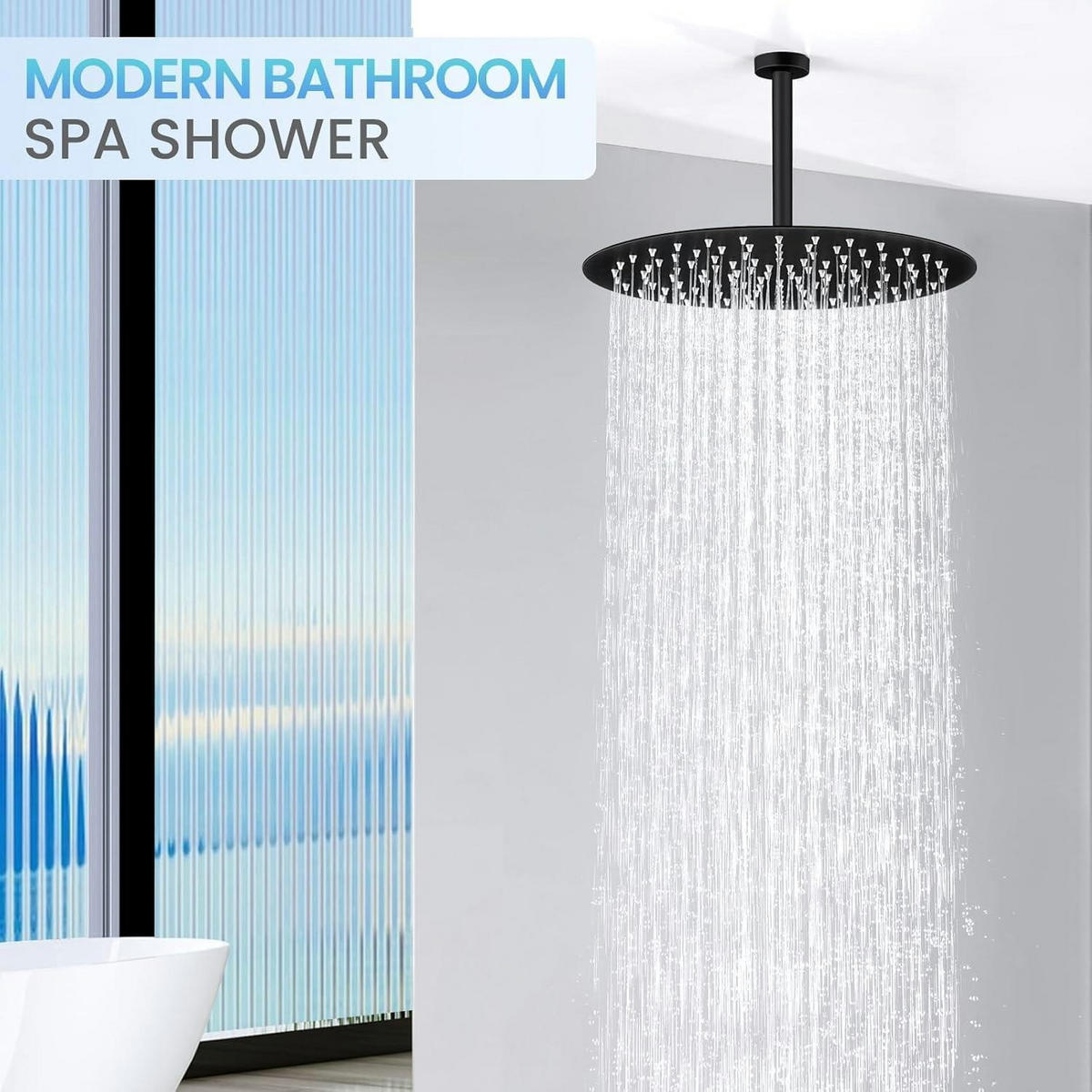 REGENDUSCHE 30 cm Matt Schwarz Edelstahl 304 Wassersparend - Schwarz, Metall (30.5/12.7/30.5cm)