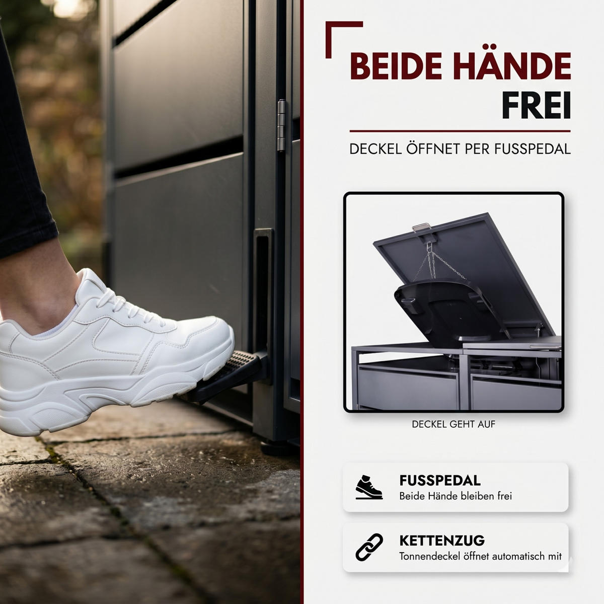 MÜLLTONNENBOX mit Pedal 3er, MTL3 - Anthrazit, Metall (216/116/80cm) - Albatros