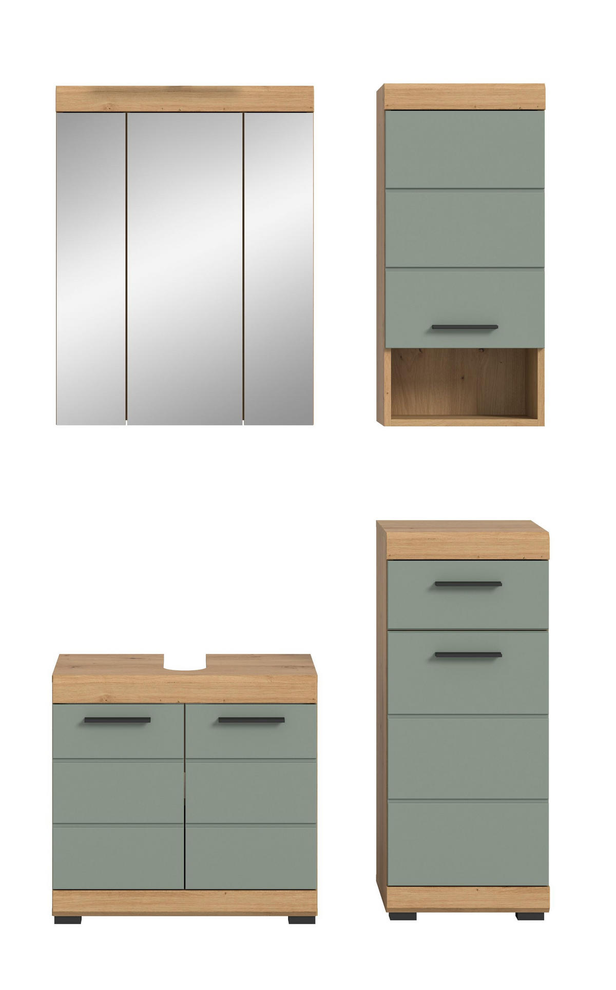 BADKOMBINATION 4tlg. Scout Bad in Artisan Eiche Nachbildung und Salbei Nachbildung B/H/T: 112x191x34 cm - Eiche Artisan, Holz (112/191/34cm)