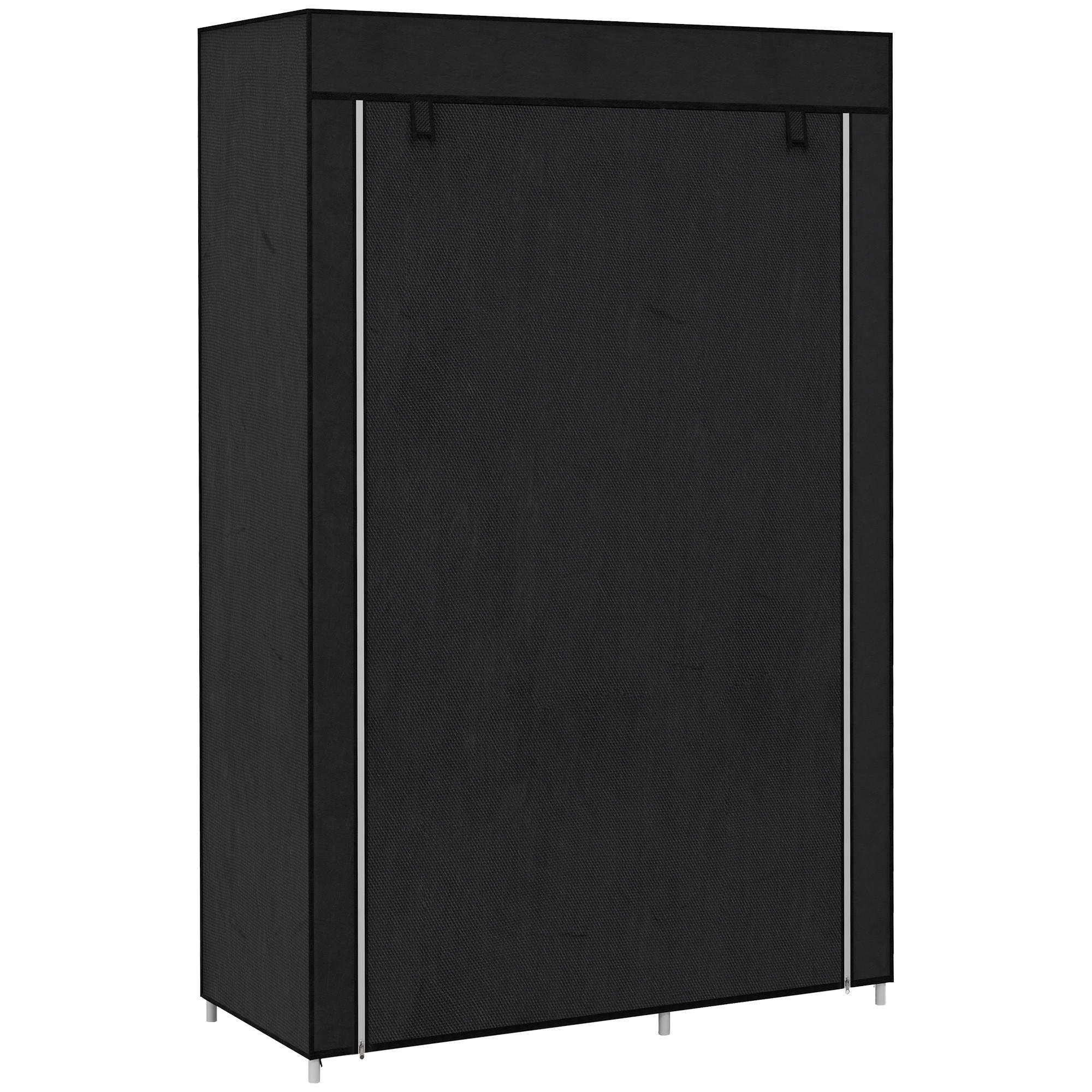 KLEIDERSCHRANK Stoffschrank Faltschrank mit 2 Kleiderstangen, 6 Fächern, Schwarz - Schwarz, Metall (43/162.5/103cm) - HOMCOM