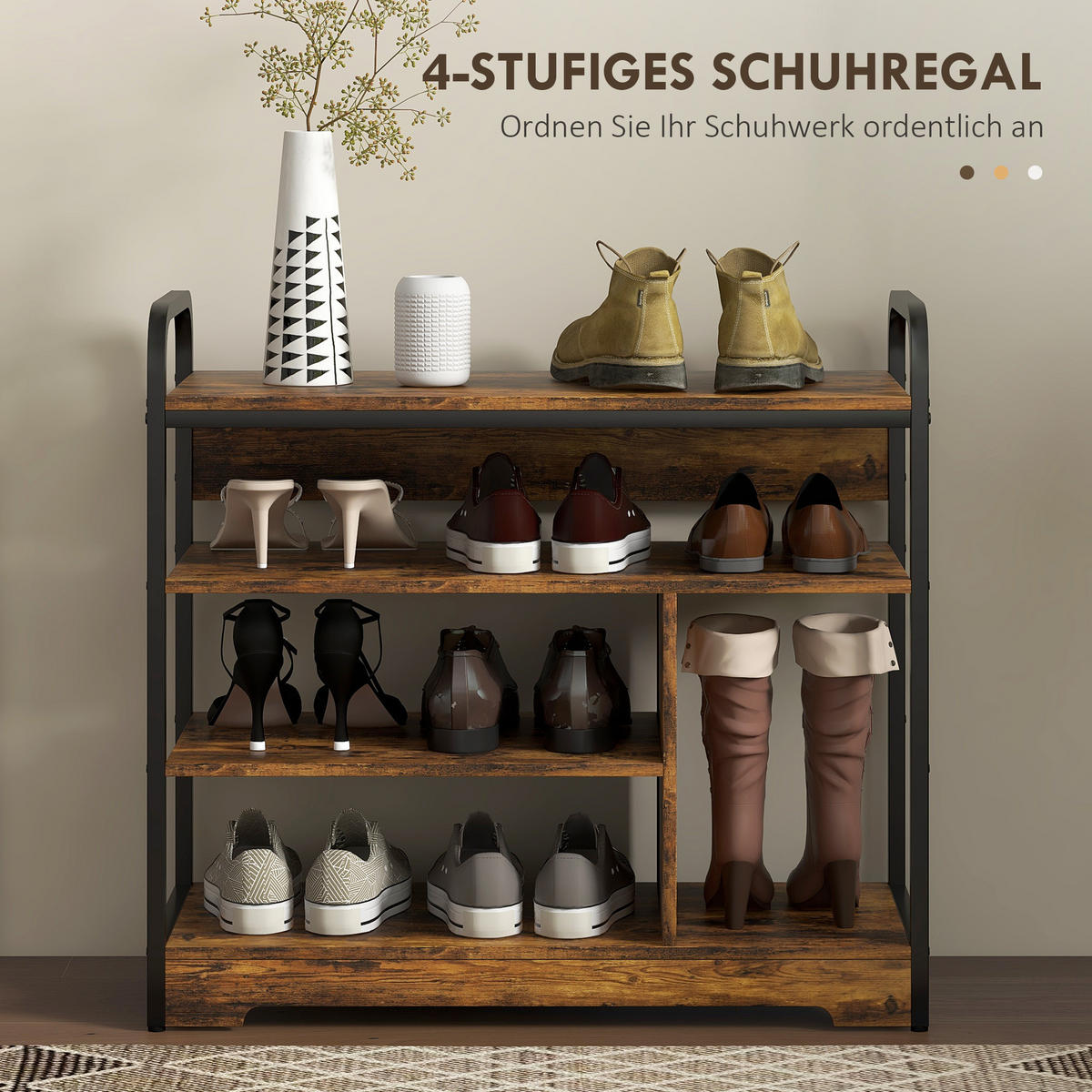 SCHUHREGAL mit 4 Ebenen - Braun, Holzwerkstoff (30/65/70cm) - HOMCOM