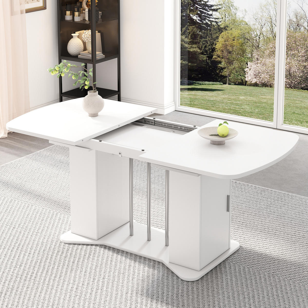 JEDILNA miza 120/160 x 80 cm z raztegljivo funkcijo, prostorom za shranjevanje in elegantnim kovinskim podnožjem, Bela - bela, leseni material (160/80/75cm) - Redom