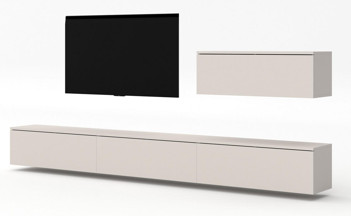 WOHNWAND Loriano IV Beige, Kaschmir 300/68/32 cm Anbauwand - Beige, Holzwerkstoff/Kunststoff (300/68/32cm) - AX Living