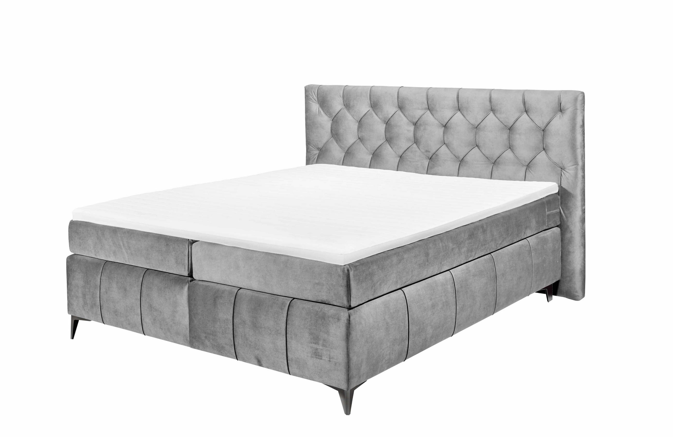 BOXSPRINGBETT 180 x 200 cm – 7‑Zonen-Tonnentaschen-Federkernmatratze, HR‑30 Topper, Samtoptik - Blau/Anthrazit, Kunststoff/Textil (180/200cm) - ed exciting design