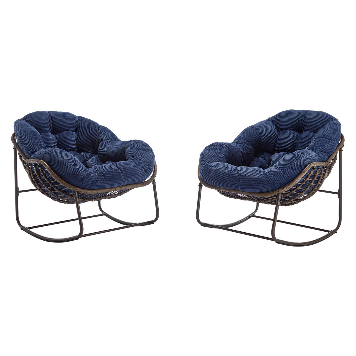 GARTENSCHAUKELSTUHL Polyrattan mit Stahlrahmen 111/94,5/80 cm Dunkelblau - Dunkelblau, Metall (111/80/94.5cm) - Redom