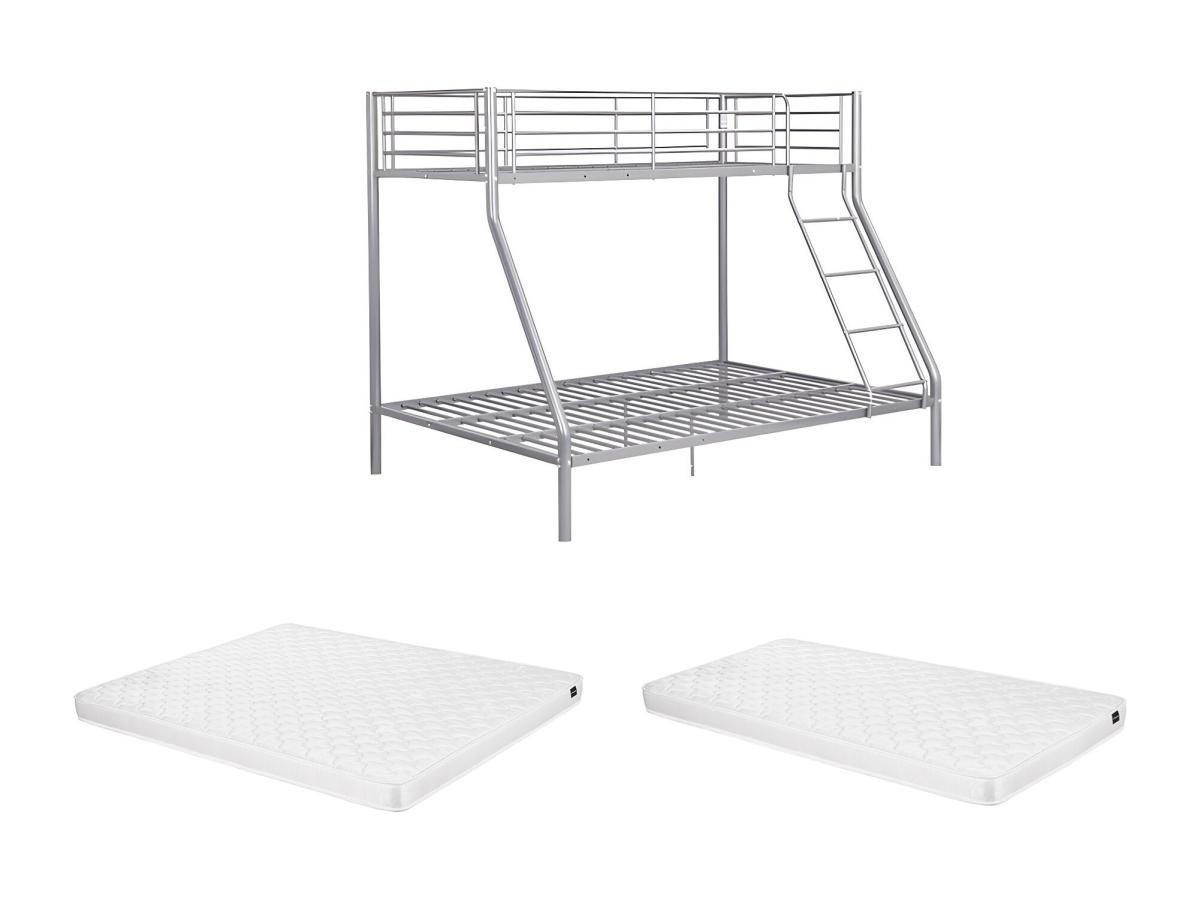 ETAGENBETT - 90 & 140 x 190 cm - Stahl - Silber + Matratze - ELEVATIO IV - Silberfarben, Metall - Vente-Unique