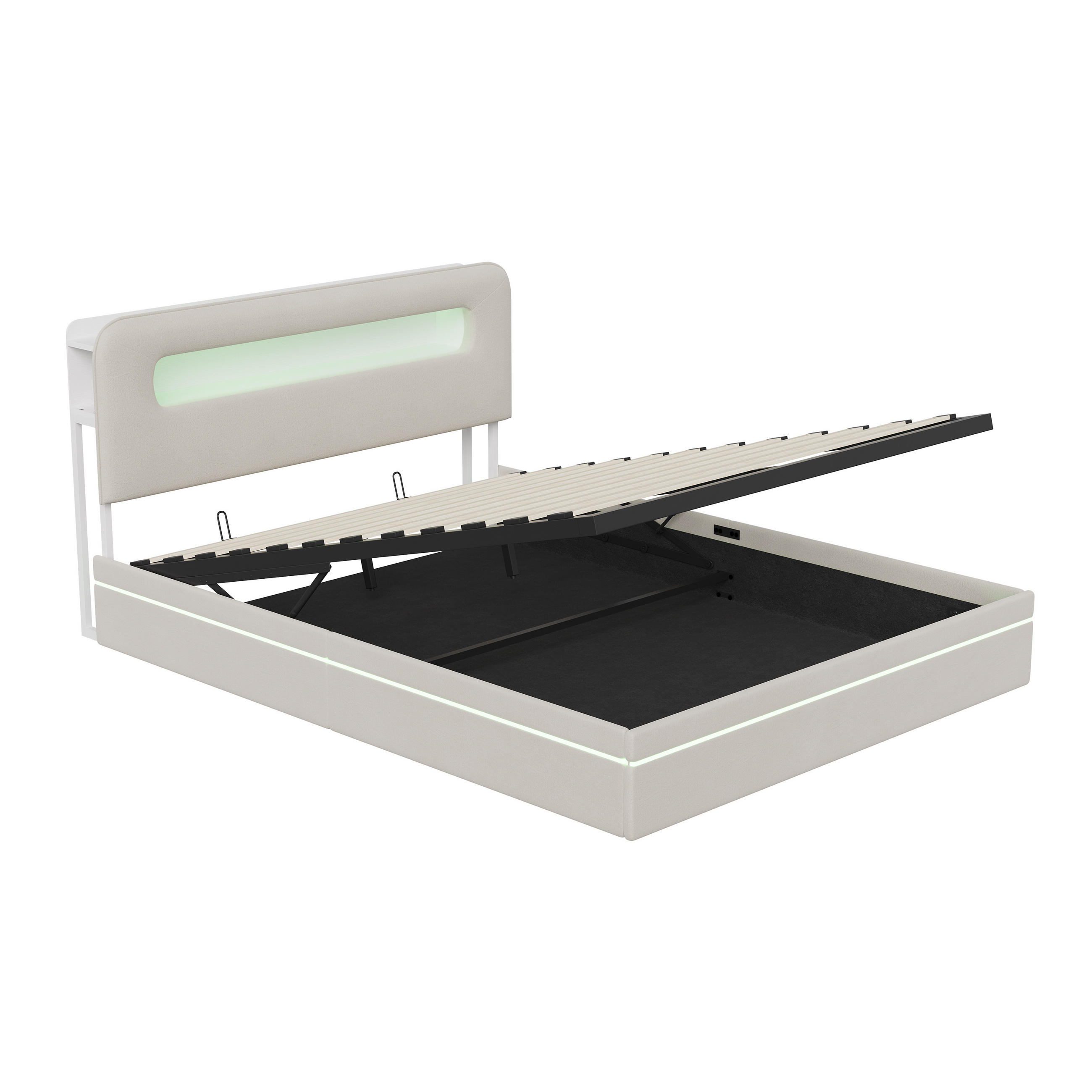 POLSTERBETT 140/200 cm Beige mit hydraulischem Stauraum, LED-Kopfteil mit Ablage und USB-Anschluss - Beige, Metall (140/200cm) - EuroLiving