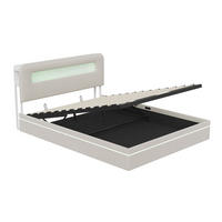 POLSTERBETT 140/200 cm Beige mit hydraulischem Stauraum, LED-Kopfteil mit Ablage und USB-Anschluss - Beige, Metall (140/200cm) - EuroLiving