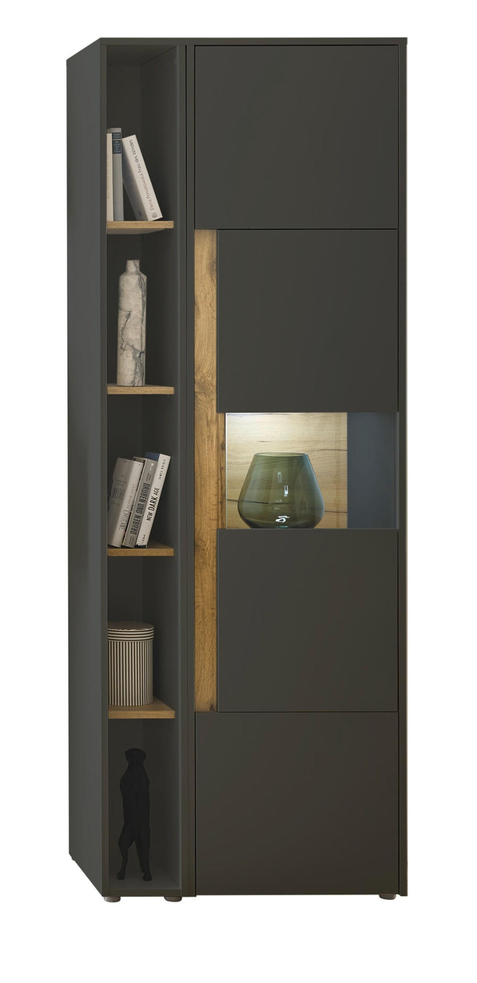 AKTENSCHRANK Set 2-teilig grau matt, Wotan Eiche, Regal-Vitrine-Kombination mit 5 Ordnerhöhen - Eichefarben/Eiche Wotan, Holz/Holzwerkstoff (70/200/40cm) - Furn.Design