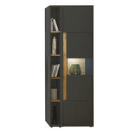 AKTENSCHRANK Set 2-teilig grau matt, Wotan Eiche, Regal-Vitrine-Kombination mit 5 Ordnerhöhen - Eichefarben/Eiche Wotan, Holz/Holzwerkstoff (70/200/40cm) - Furn.Design