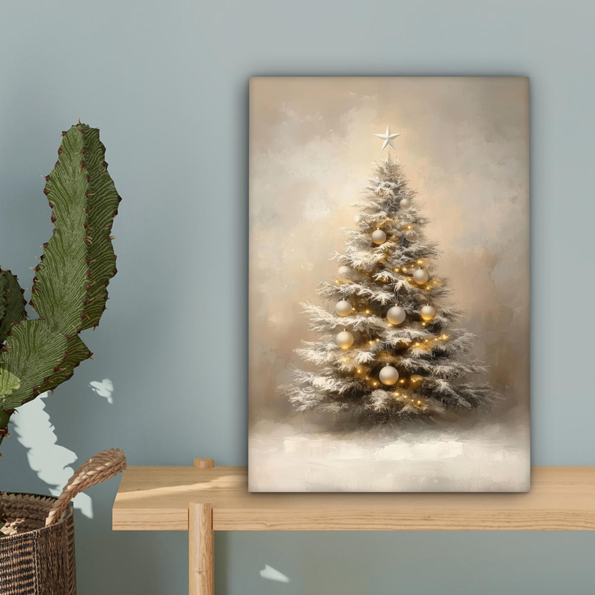 LEINWANDBILD Weihnachten - Weihnachtsbaum - Schnee - Kunst 20x30 cm - Champagner, Textil (20/30cm) - MuchoWow