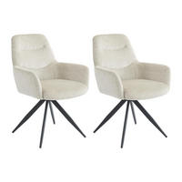 STUHL mit Armlehnen 2er-Set - Strukturstoff & schwarzes Metall - Cremefarben - JENANE - Creme, Textil (66/89/60cm) - Vente-Unique