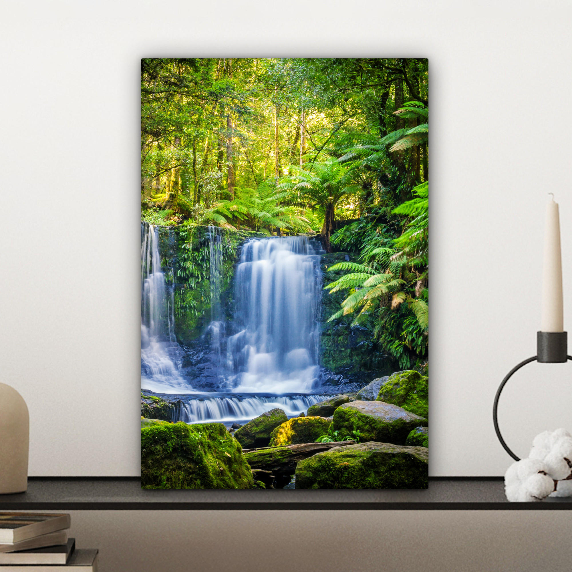 LEINWANDBILD Dschungel - Wasserfall - Australien - Pflanzen - Natur 20x30 cm - Dunkelgrün, Textil (20/30cm) - MuchoWow