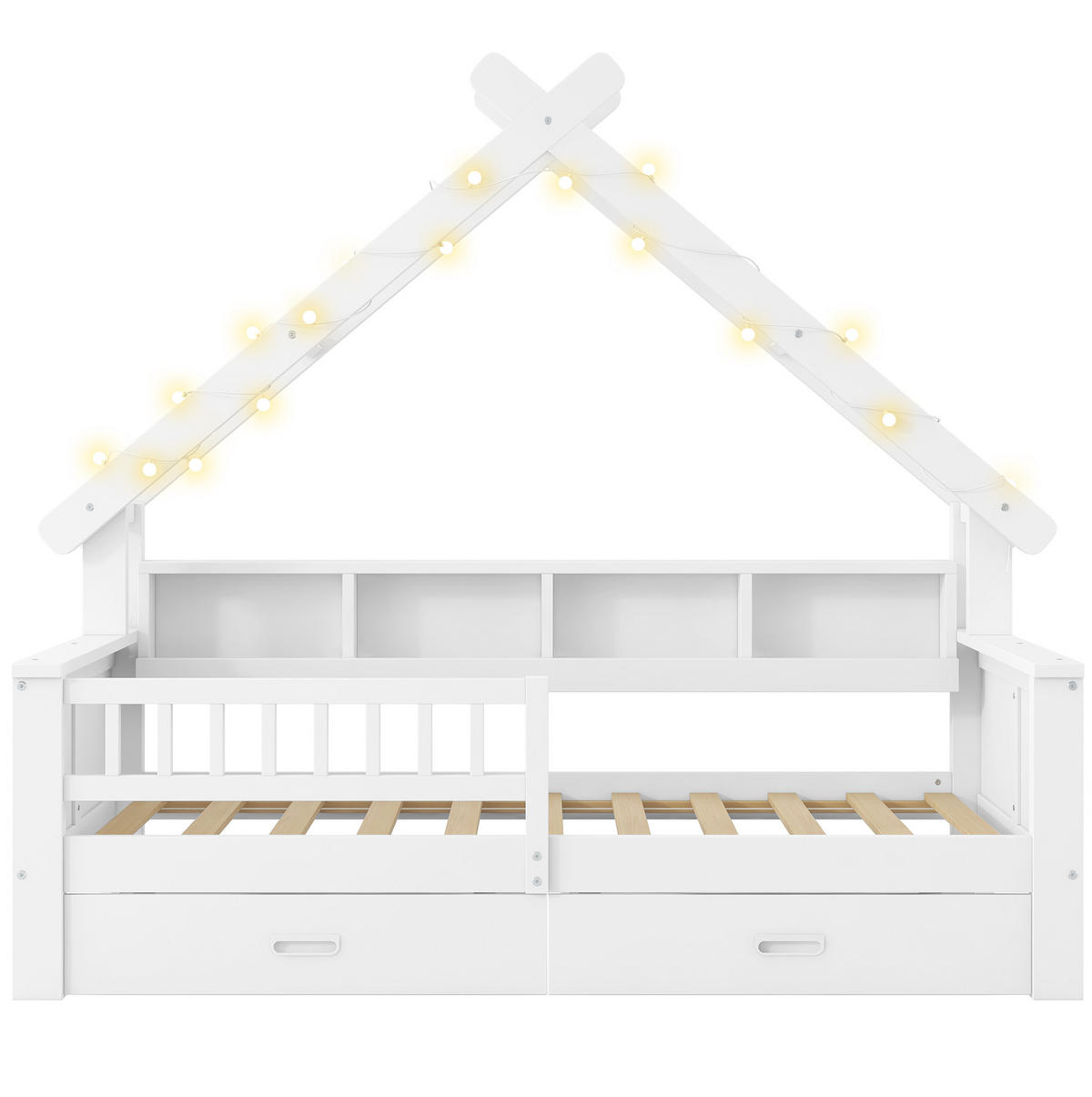 HAUSBETT 90/200 cm Weiß mit LED, Stauraum und Schubladen - Weiß, Holz (90/200cm) - MIVRAY