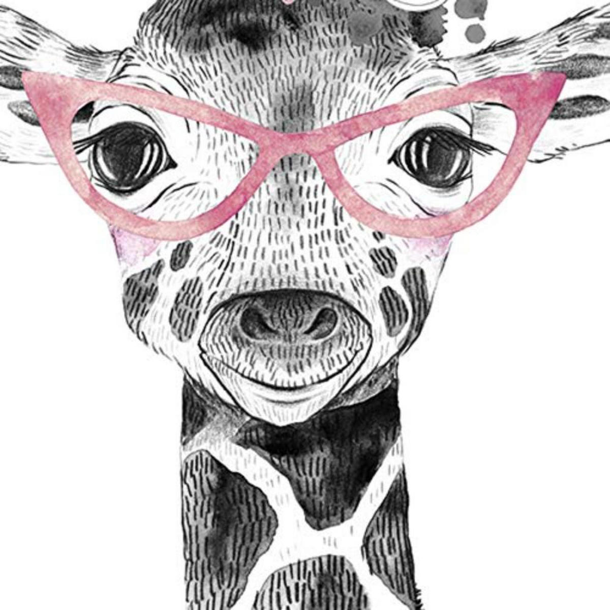 POSTER Set mit 4 Kindern Tieren mit Gläsern und Federn A4 Schwarzer Rahmen - Schwarz, Papier (29.7/3cm) - Nacnic