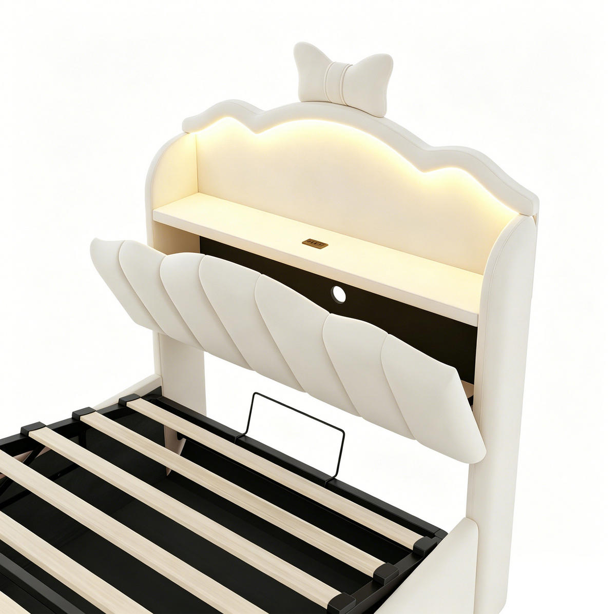 KINDERBETT 90x200 cm in Beige mit LED-Beleuchtung, Stauraum und USB-Anschlüssen - Beige, Textil (90/200cm) - IVMEU