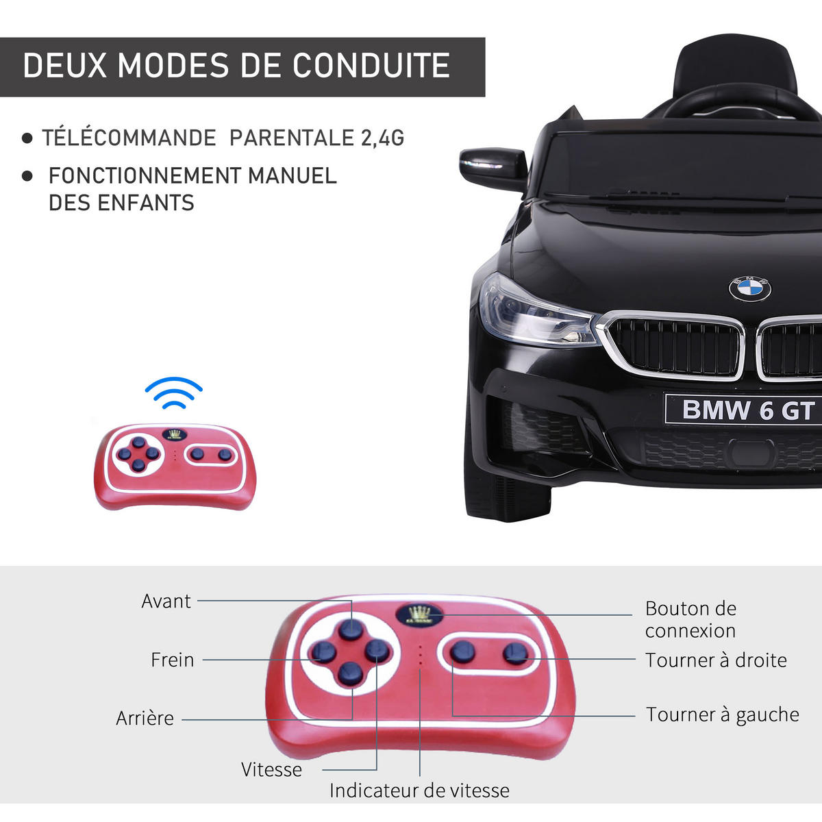 ELEKTRO-KINDERAUTO DE-12981 2,4G Fernbedienung Schwarz - Schwarz, Kunststoff (106/64/51cm) - ComfortXL