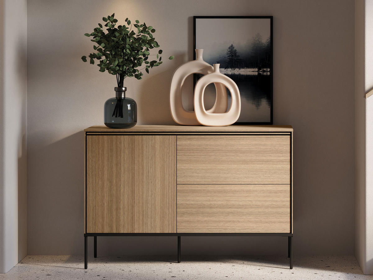 KOMMODE Visso 1D2S VI-03 - Eichefarben/Schwarz, Holzwerkstoff/Metall (127/85/41cm) - MIRJAN24