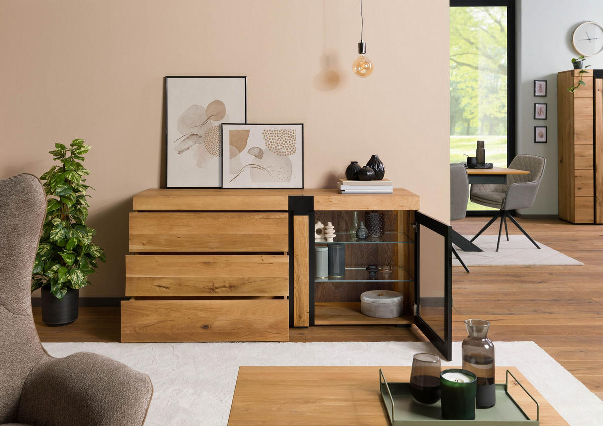 SIDEBOARD Wildeiche 161x45x75 natur geölt ROTTERDAM #116 - Braun, Holz (161/75/45cm) - Massivmoebel24