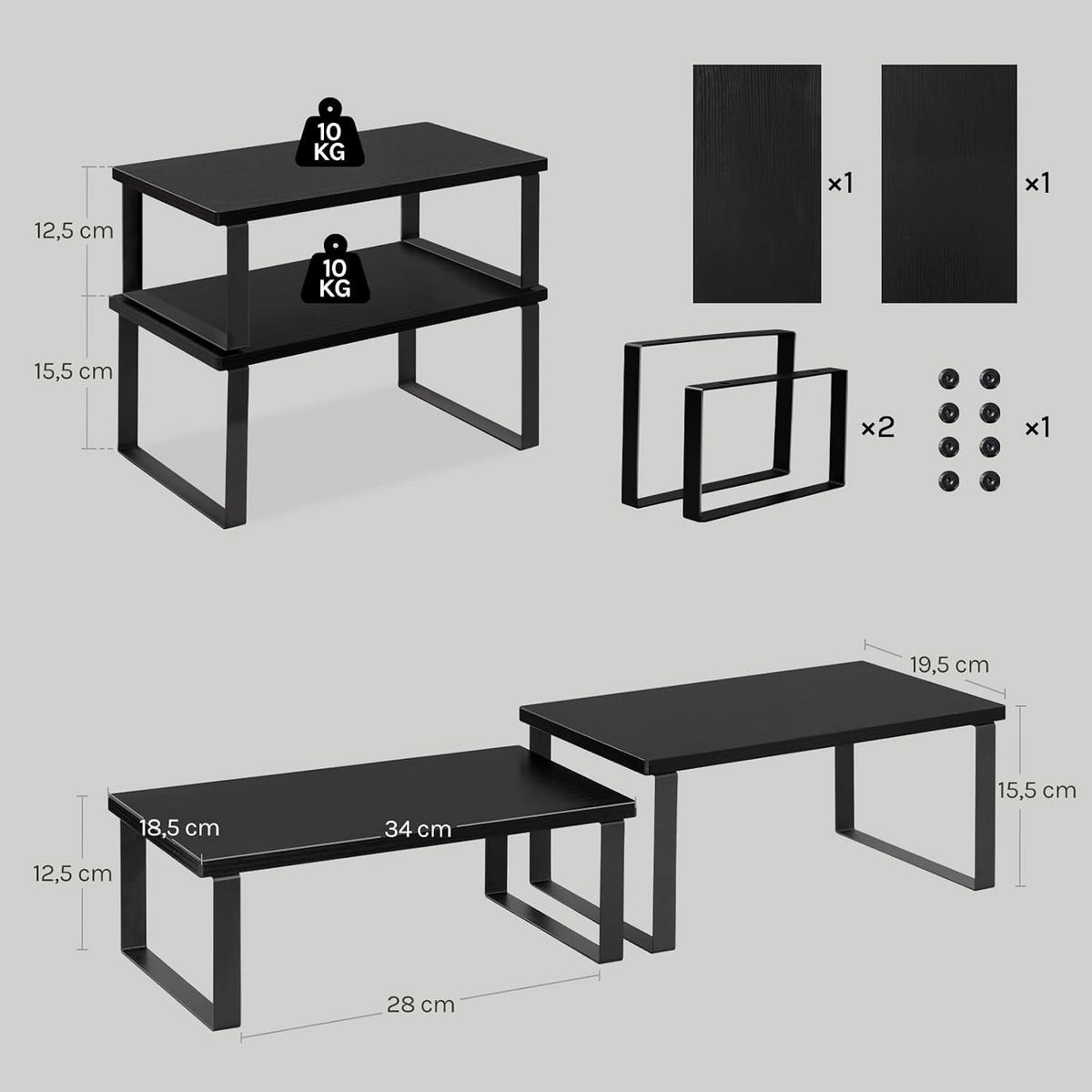 KÜCHENREGAL 2er Set aus Holzwerkstoff Schwarz - Schwarz, Holzwerkstoff (34/13/19cm) - Woltu