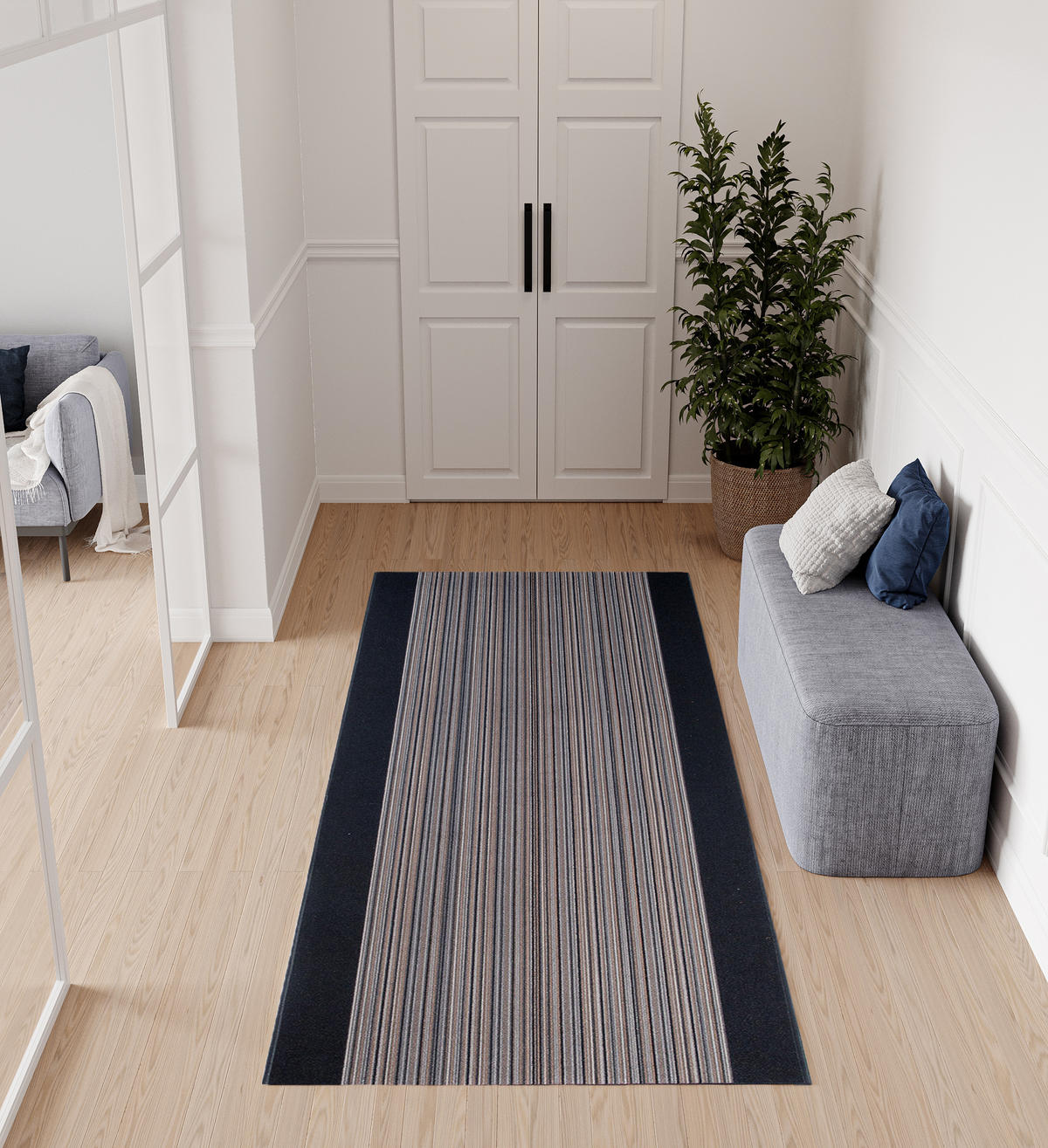TEPPICHLÄUFER Anti-Rutsch Graphitfarben rutschfest Gummiunterlage 80/1000 cm - Graphitfarben, Textil (80/1000cm) - Tapiso